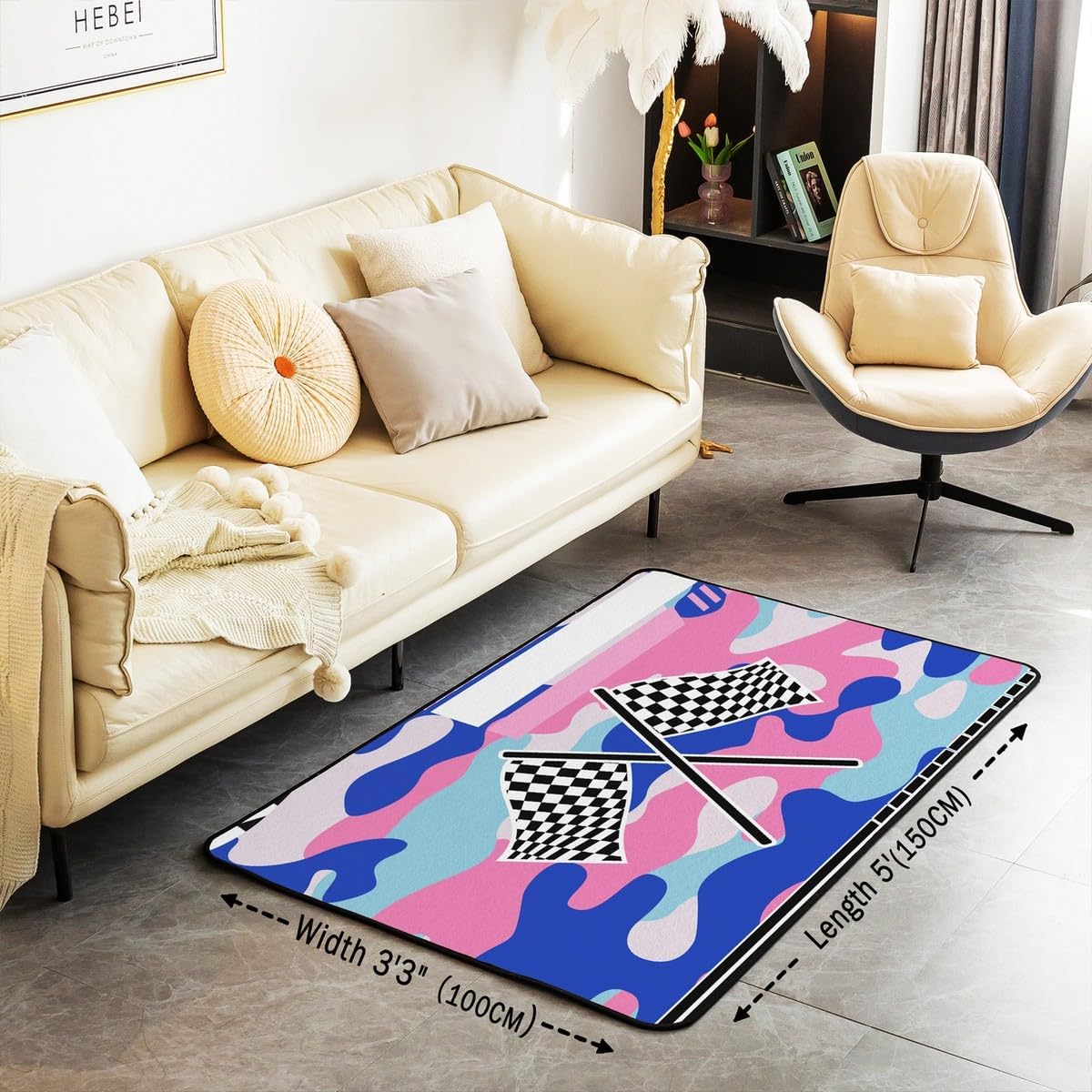 Erosebridal Girls Living Room Rugs 3x5 for Kids Racing Area Rug,Racing Plaid Non Slip Carpet with Cool Speed Race Car Camo Decorative Washable Rug for Boys Girls Teens Bedroom Dining Room