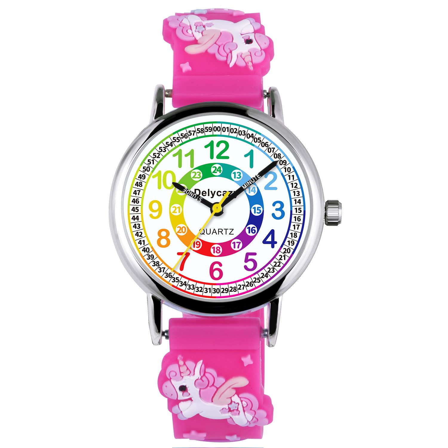 Delycazy Orologio Bambina Bambino, 12 e 24 Orario Movimento al Quarzo Orologio per Bambini, Regalo per Ragazze Ragazzi 4 5 6 7 8 9 10 Anni