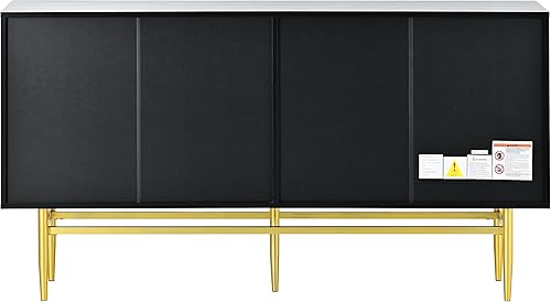 Miniatura 8 de Aparador moderno y elegante de 4 puertas, gabinete de buffet con mango de metal dorado para comedor, sala de estar, dormitorio, pasillo (negro)