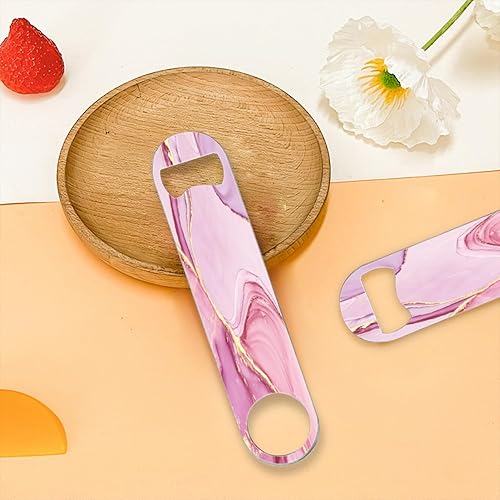 Miniatura 5 de Paquete de 2 abrebotellas de cerveza, abrebotellas planas de acero inoxidable, decoración de metal de 7 pulgadas, mármol rosa y dorado
