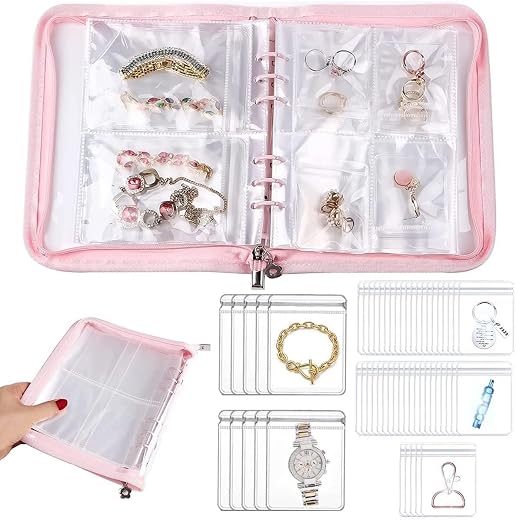 DRAVYONEY Bracelet Holder Travel Jewelry Organizer Case Transparent Jewelry Storage Book for Earring Necklace Ring with Sm...