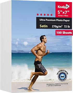 Koala Ultra Premium Photo Paper 5X7 In Satin Photo Printer Paper for Inkjet Printer Water-Resistant Semi Gloss 100 Sheets 72lb
