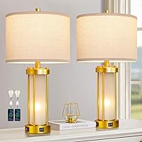 Vista 15 de RORIA - Juego de lámparas de mesa de granja para sala de estar con 2 puertos de carga USB, lámpara de mesita de noche rústica vintage con luz 1