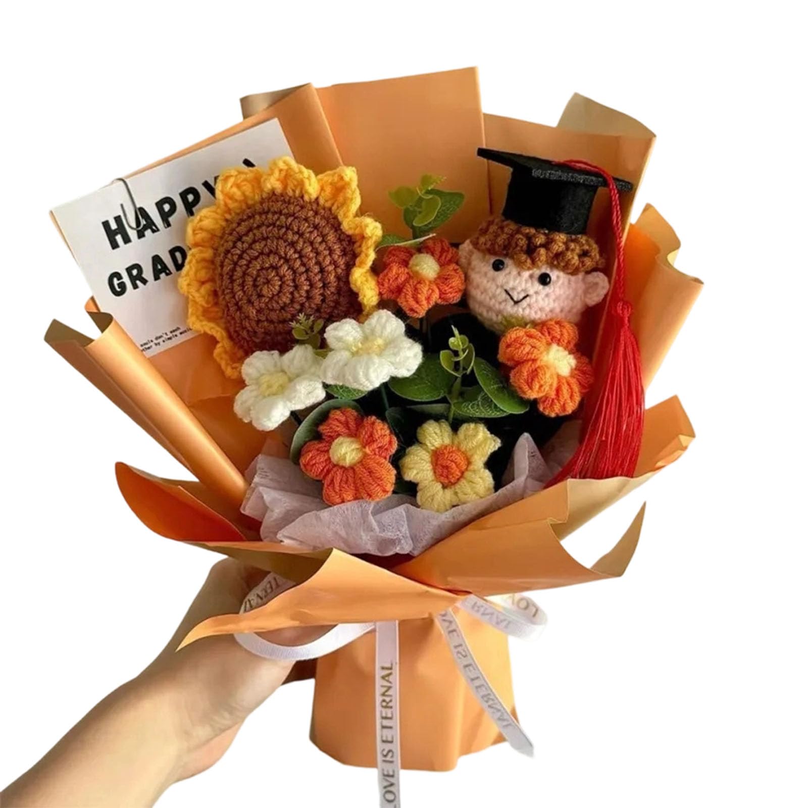 ZEPFJHE Unique Cotton Crochet Graduation Bouquet with Lovely Doll Perfect Hand-woven Flower Birthday Gift Doll Gift