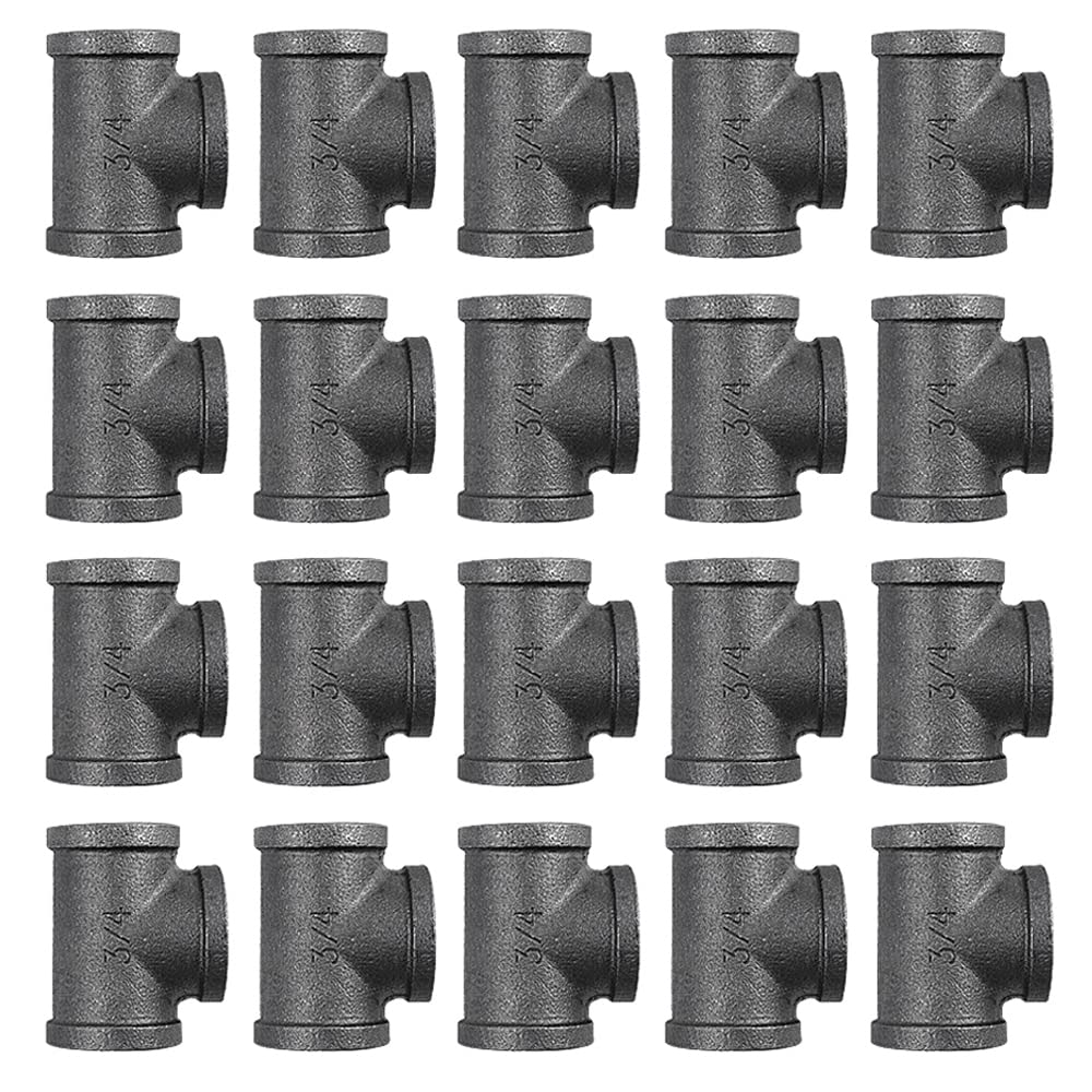 20 Pack 3/4 Inch Tee Threaded Pipe Fittings, Cast Pipe Fittings for DIY Furniture Decorative, Steampunk Industrial Vintage Style.