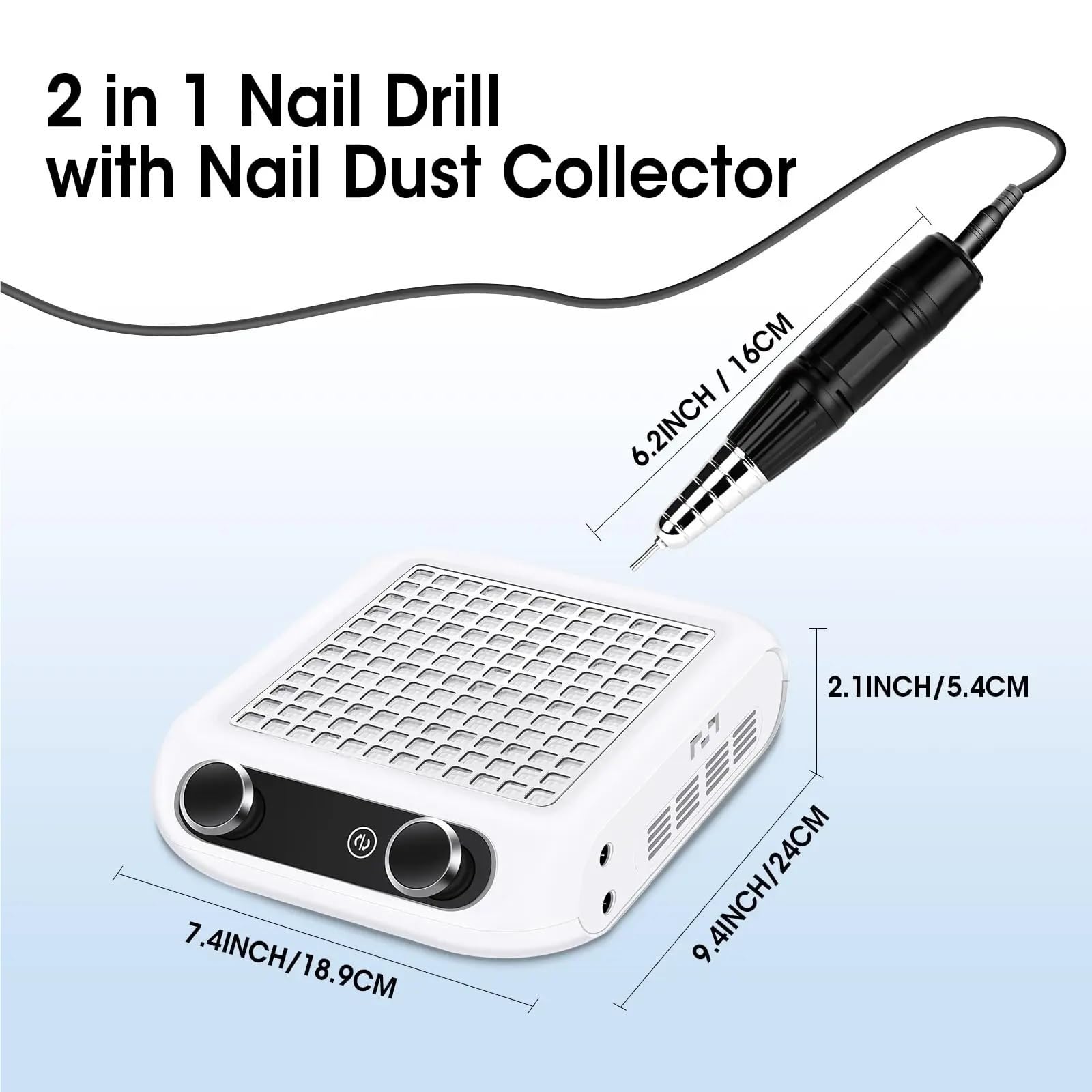 MRKU Ponceuse à Ongles avec collecteur de poussière, Filtre Lavable, Aspiration silencieuse, aspirateur intégré Multifonction pour manucure et Art, Appareil 2 en 1