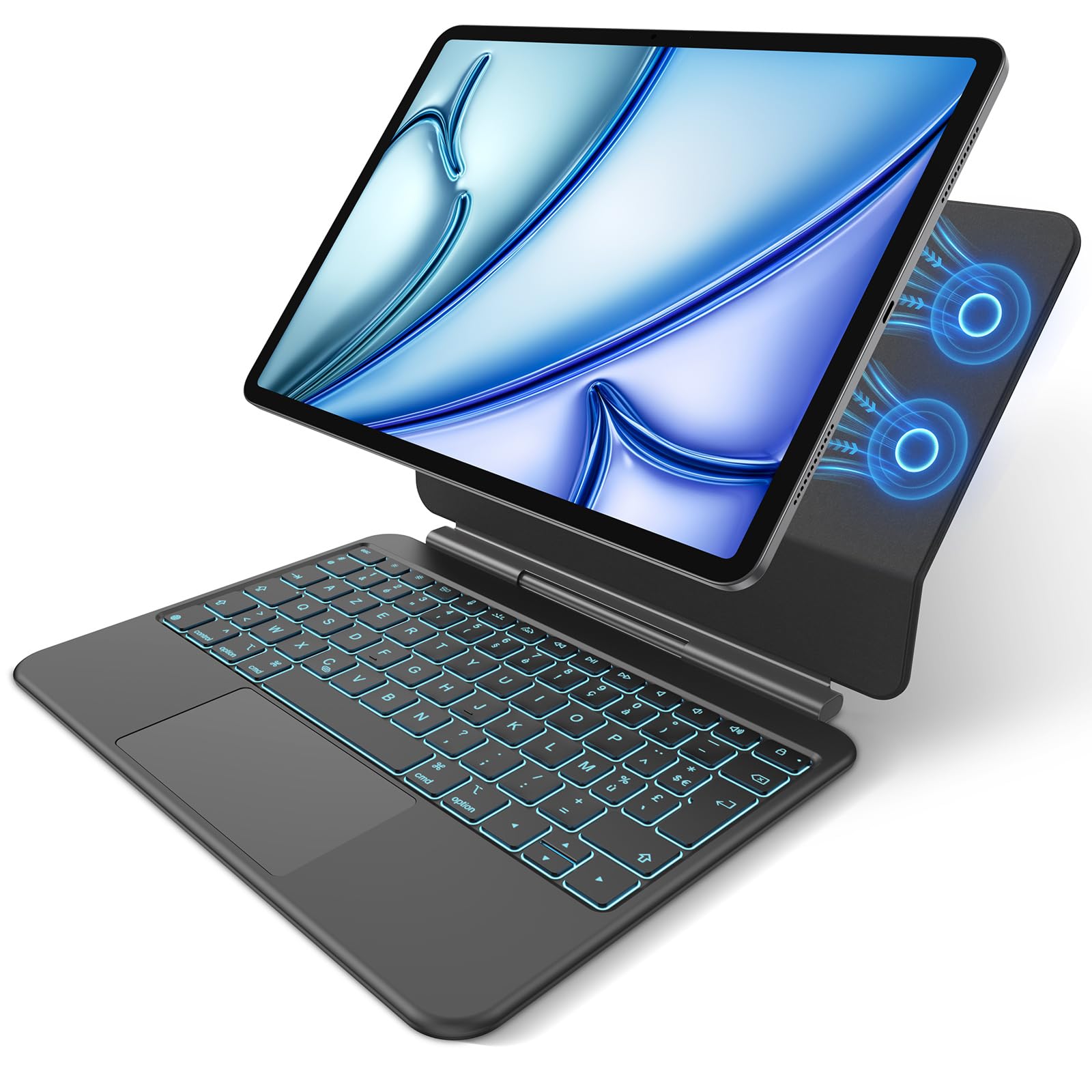 TECURS Teclado para iPad Air 11 (M3/M2, 2025/2024)/Air 5/4 AZERTY ISO-FR, Magic Keyboard para iPad Pro de 11" (4/3/2/1 Gen) con panel táctil de superficie completa, retroiluminada ajustable, portátil
