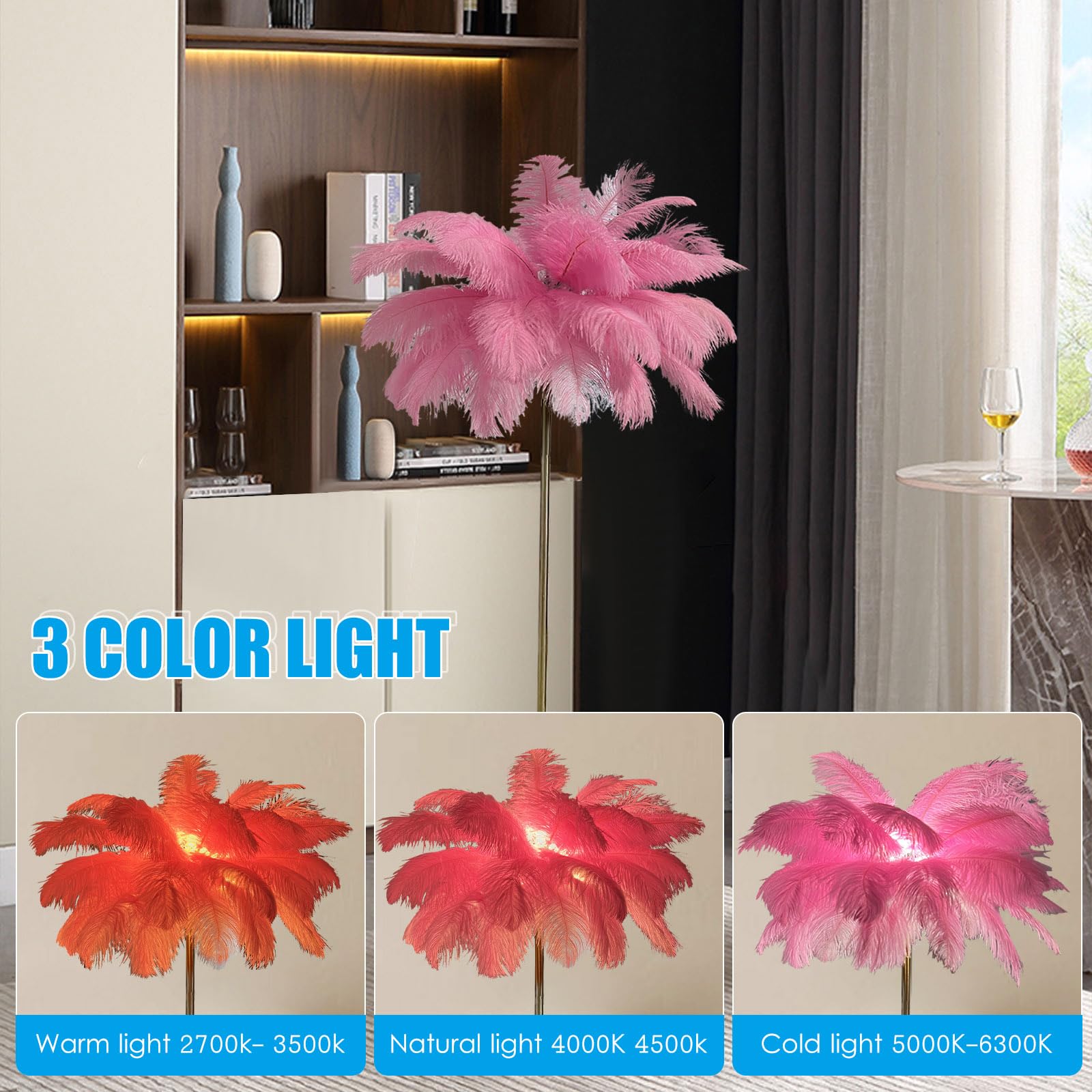 Lampada da terra con piume Lampada da terra con piume rosa Lampada da terra con piume naturali Lampada da terra per camera da letto Lampada da terra decorativa per la camera delle ragazze
