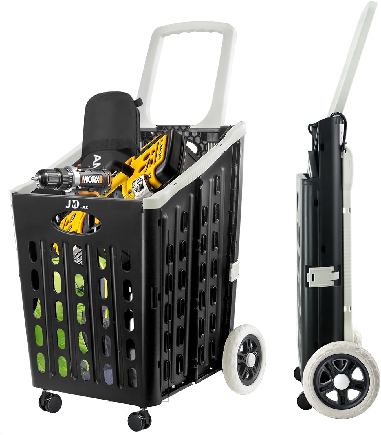 JMFOLD 食料品用ショッピングカート 折りたたみ式ユーティリティカート 耐荷重55ポンド 折りたたみ式ポータブルローリングハンド