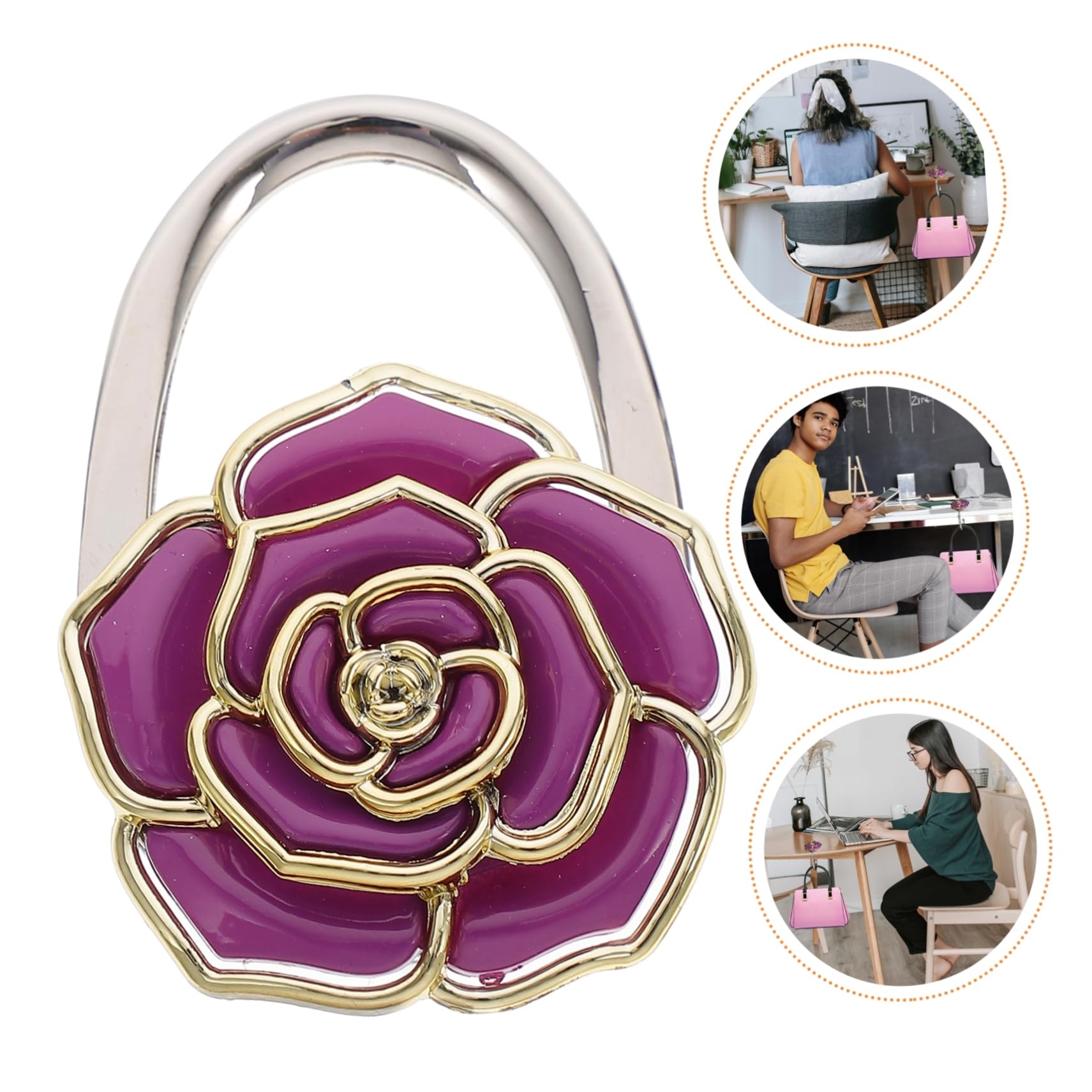 FOMIYES Rose Flower Shaped Handbag Holder Stylish Purple Purse Hook for Tables Non Slip Design Material for Office Cafe and Restaurant Use