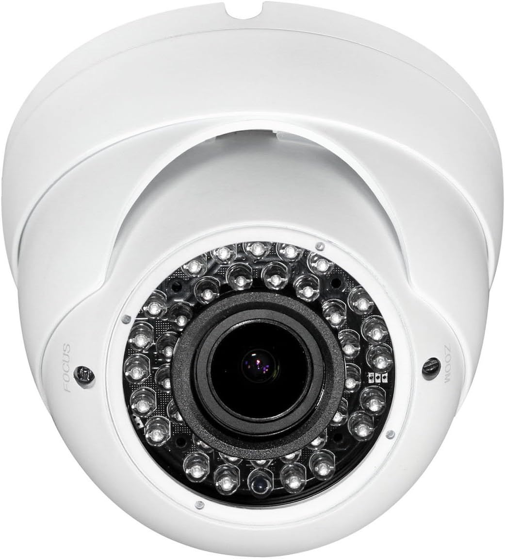 2MP Dome TVI Varifocal CCTV Surveillance Security Camera, 2.8-12mm Varifocal Lens, 1080P Analog Dome Camera, 100ft Night Vision Outdoor, White Full Metal Housing, Default Output TVI