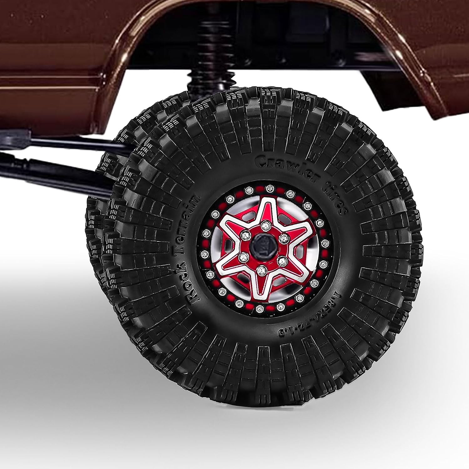 1.9" Alloy Wheels and Rubber Tires 4-Pack, for TRX4, SCX10, SCX10 III, 90046, D90 and Other Popular RC Crawler Models (red)