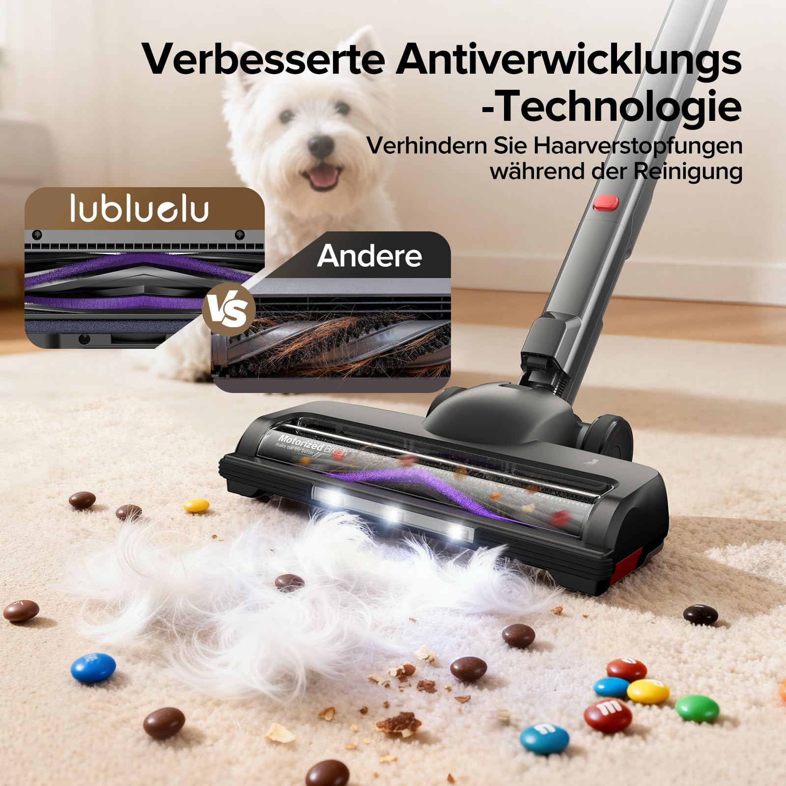 Lubluelu G30 Akku Staubsauger kabellos 55 kPa, 650 W bürstenloser Motor, selbststehend & faltbar, bis zu 65 Min. Laufzeit, mit Ladestation, 7-stufiges Filtersystem, für Tierhaare, Hartböden & Teppiche