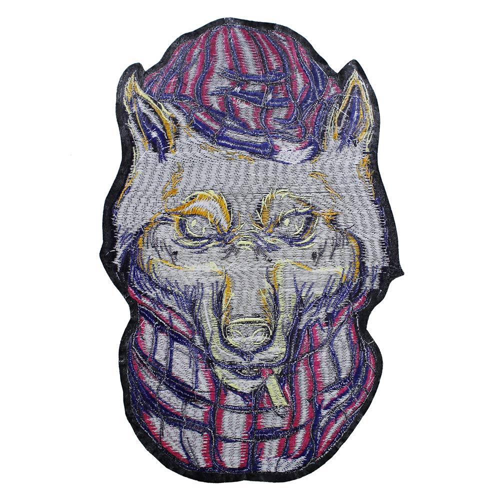 Parche Bordado Grande De Cabeza De Lobo Gris: Aplique Para Coser (28 X 24 Cm) N.° P1004 - México