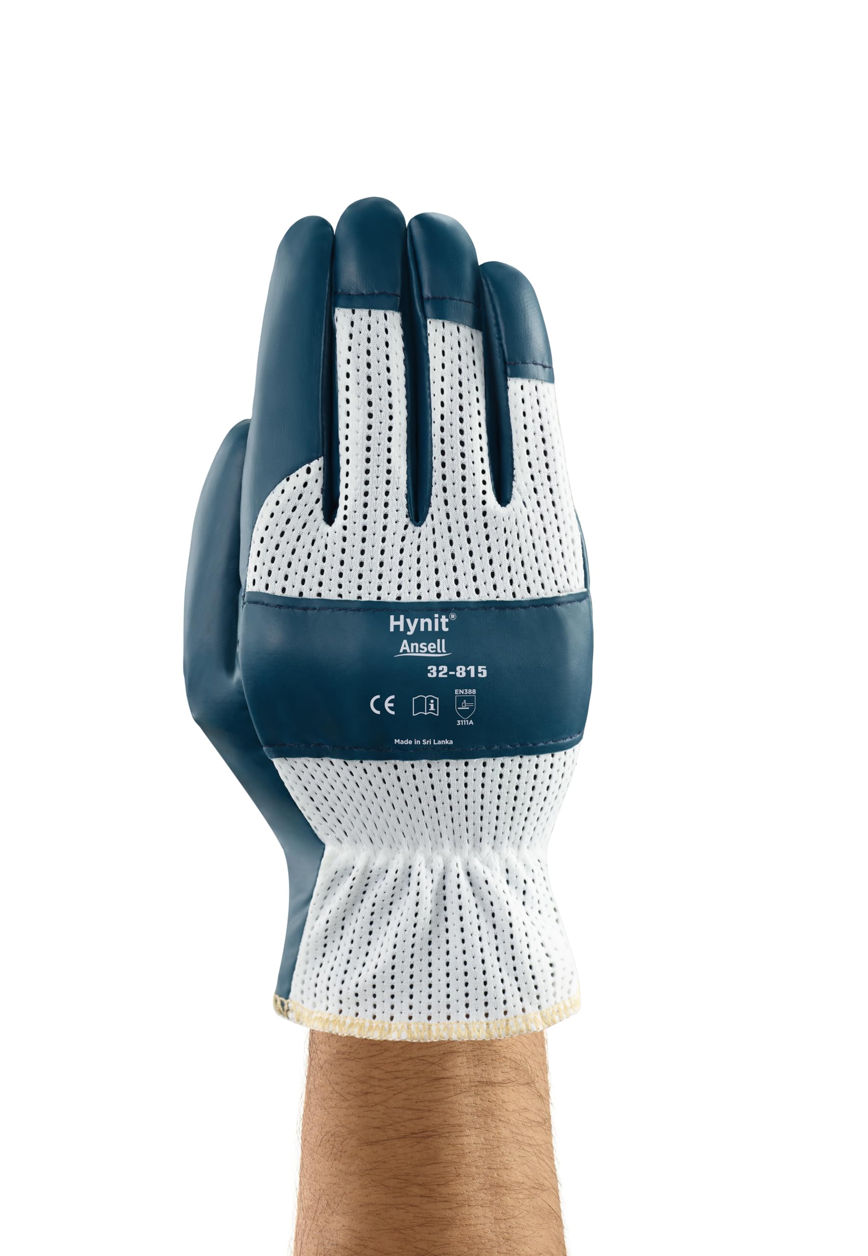 Ansell Hynit 32-815 Gants de Travail Oléofuges, Résistant à l’Abrasion, Protection Mécanique et Risques Industriels, Gant de Sécurité Homme Femme, Lavable, Bleu, Taille M (12 Paires)