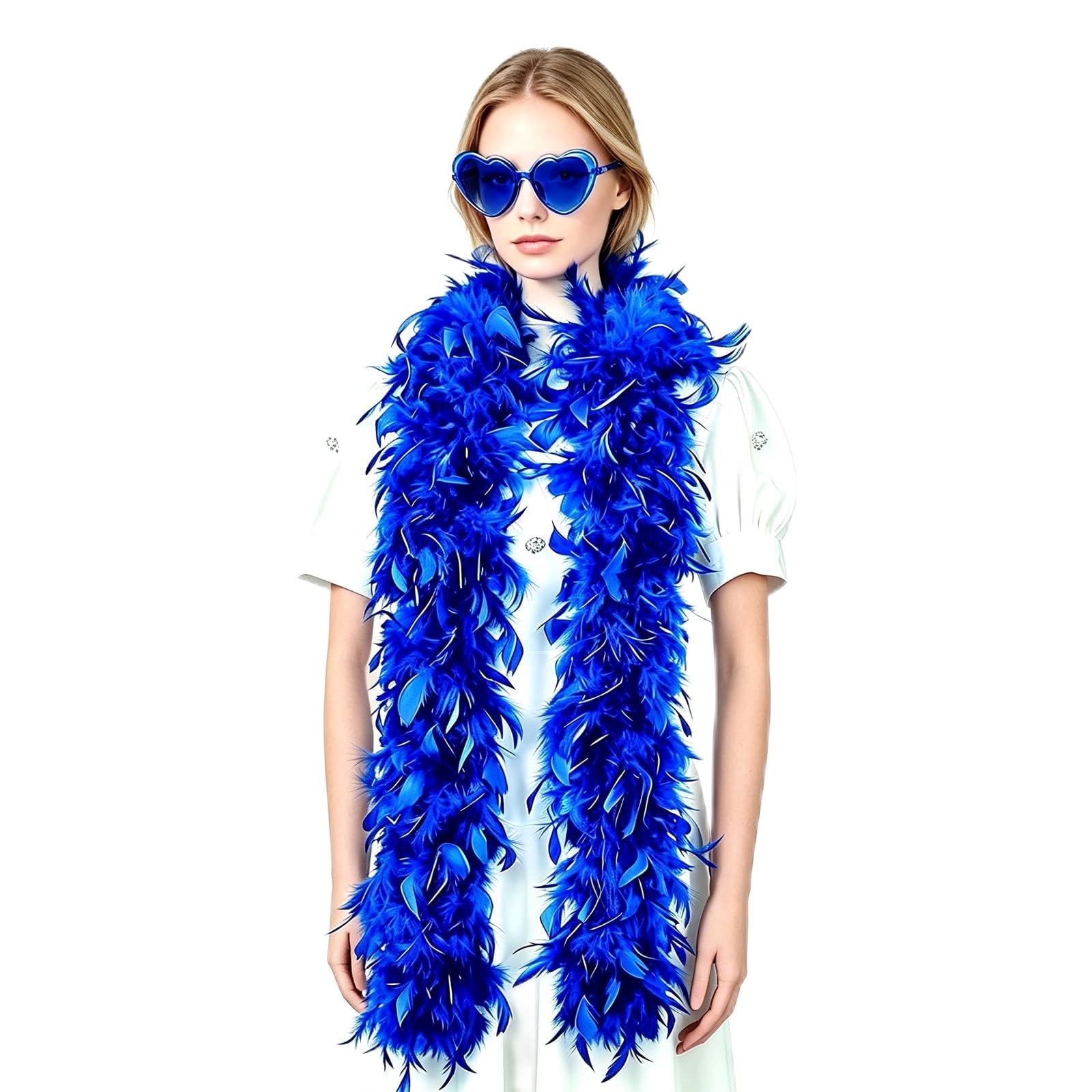 2-Piece Set Blue Feather Boa, 2M Fluffy Feather Boas Multipack, Soft Turkey Feather Boa Blue for Christmas, Wedding, Costume, Concert, Stage Show and Home Decoration