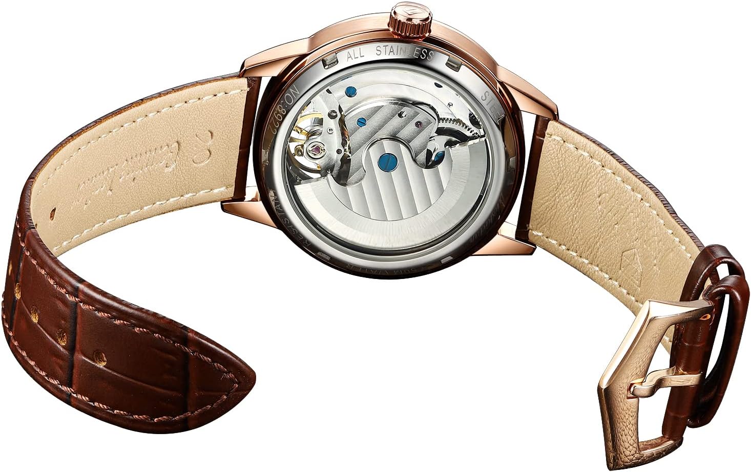 OLEVS Gold Skeleton Men's Automatic Mechanical Watches self Winding Luxury Dress Shiny Diamond Stainless Steel Waterproof Luminous Wrist Watches - Image 2