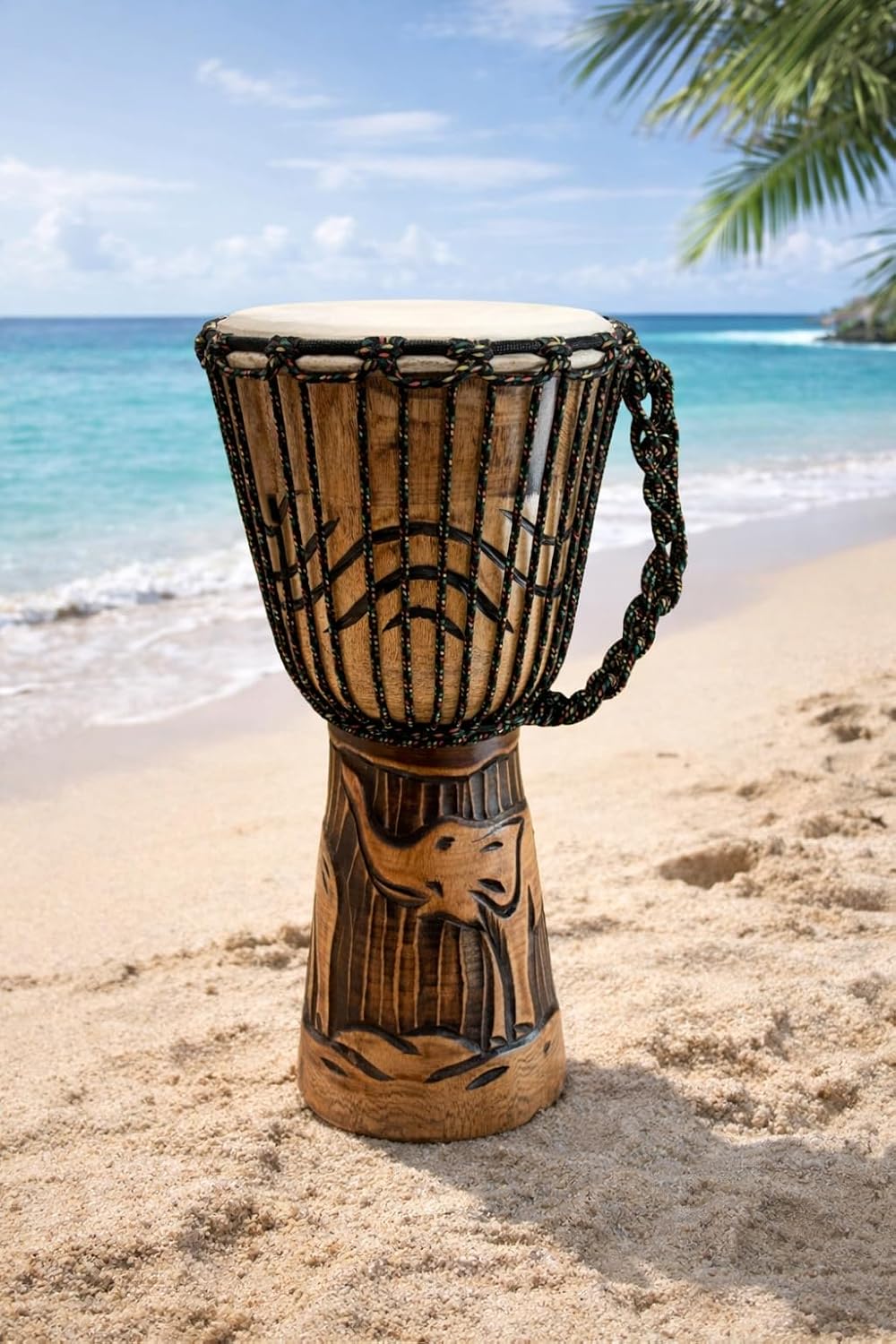 JIVE Djembe Drum African Bongo Congo Wood Drum Deep Carved Solid Mahogany Goat Skin Professional Quality 16" High (Elephant)