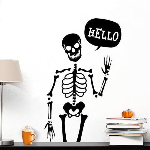 Miniatura 3 de Calcomanía de vinilo para pared, diseño de esqueleto de hola, 35 x 22 pulgadas, calcomanía espeluznante de decoración de Halloween, decoración de