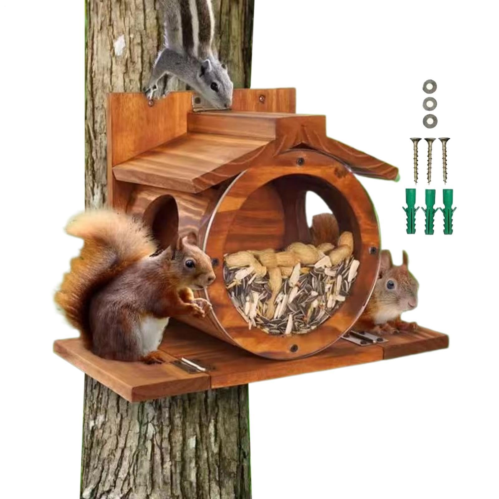 Mangiatoia per Scoiattoli in Legno Alimentatore per Scoiattoli con Fori di | Box Conservazione Nocciole Mais Cibo per Animali da Cortile Siepe Albero