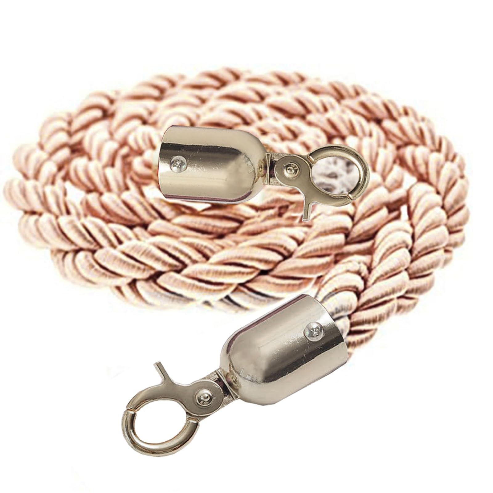 GDMDPTE Champagne-Silver 1m Braided Hemp Rope with Stainless Steel Hooks - Premium Crowd Control Barrier for Events Festivals Weddings and Obstacle Courses