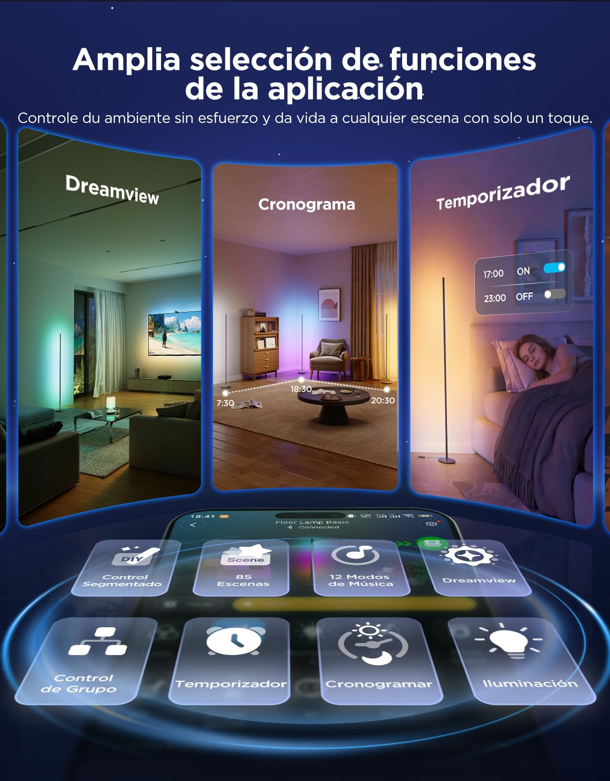 Govee Lámpara de Pie RGBIC LED 16 Millones de Colores 61 Modos de Escena Sincronización Musical Alexa Google Assistant Matter