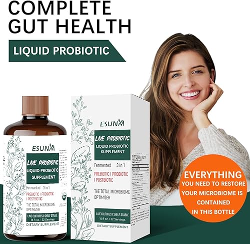 Miniatura 6 de Complejo probiótico líquido 3 en 1 con prebióticos, probióticos y postbióticos, cuenta con 10 cepas clínicas + 18 hierbas fermentadas orgánicas,
