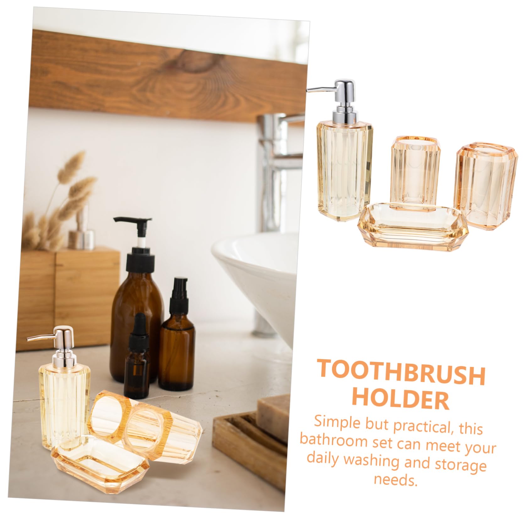 Mipcase Set de Baño de Acrílico Jabonera Porta Cepillo de Dientes Elegante para Baño