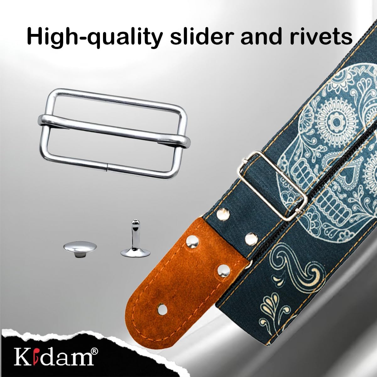 Kidam guitar strap, adjustable strap for acoustic guitars, basses and electric guitars.