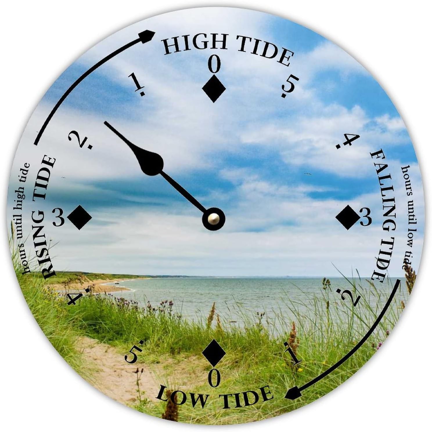 Tide Clock with High and Low Tide Grassland and Cloud Wall Wooden Moon Tidal Clock Ocean Time Coastal Clock Nautical Tide Movement Clock for Beach House Deck Board