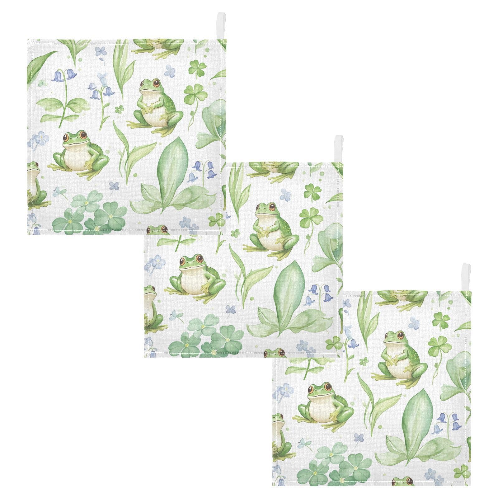 YETTASBIN Frogs Muslin Baby Hand Washcloths Soft Cotton Bath Face Towel 4 Layers Extra Absorbent Feeding Burp Cloth