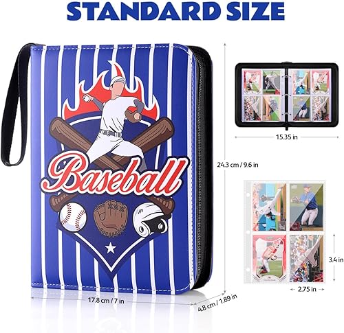 Miniatura 4 de Carpeta para tarjetas de béisbol con cremallera, 4 ranuras, para 400 tarjetas, resistente al agua, protector de álbum de tarjetas de almacenamiento,