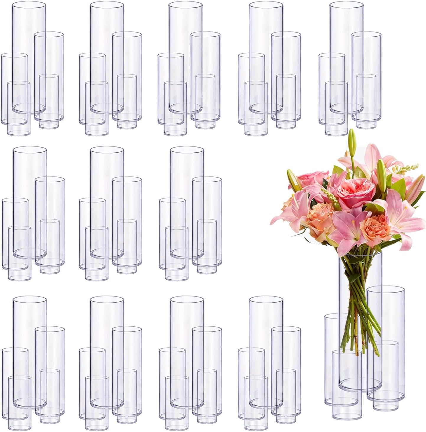 60pcs Glass Vase Cylinder Vases for Centerpieces Small Flower Glass Vases Home Decor Centerpiece Table Clear Flower Vase Decorations for Wedding&Holiday 6,6,7.8,9.8,11.8 Inch Tall