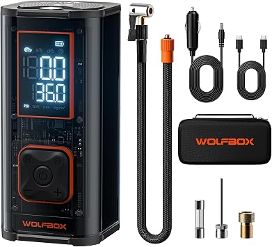WOLFBOX 150PSI Heavy Duty Tire Inflator Portable Air Compressor,Double- cylinder 45LPM Fast Air Pump for Car Tires,3.5 LED Display,20 Hose,Air Compressor for Car,Pickup Truck,Bike