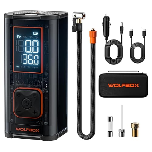 WOLFBOX 150PSI Heavy Duty Tire Inflator Portable Air Compressor, Dual-Cylinder 45LPM Fast Air Pump for Car Tires, 3.5" LED Display, 20" Hose, Air Compressor for Car, Pickup Truck, Bike