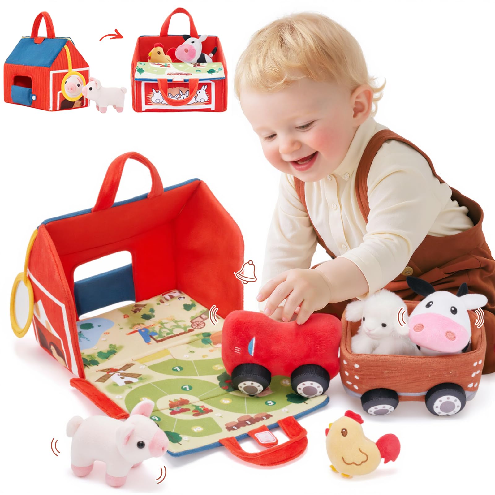 OUOZZZ Juguetes para bebés a Partir de 1 año, 6 en 1, Lindos Juguetes de Granja, pequeños Animales de Granja con Bolsa de Transporte, Regalos de cumpleaños para niños pequeños de 1, 2, 3 años Global Recycled Standard Global Recycled Standard Global Recycled Standard