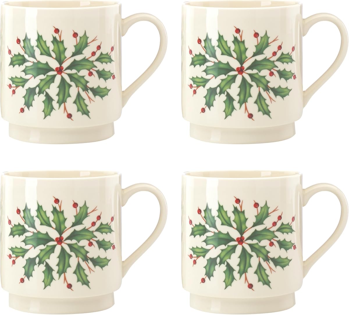 Lenox 853763 Holiday Juego de tazas apilables de 4 piezas, vajilla navideña, Hosting