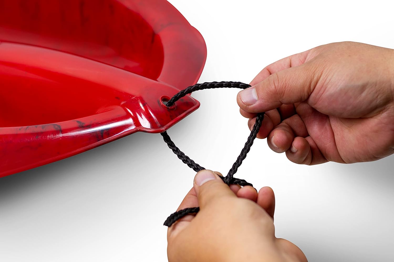 Era 38-inch Megablitzen Blast Adventurer Sled with Hand Brakes and Tow Rope — 1 Rider Kids' Plastic Toboggan, Red