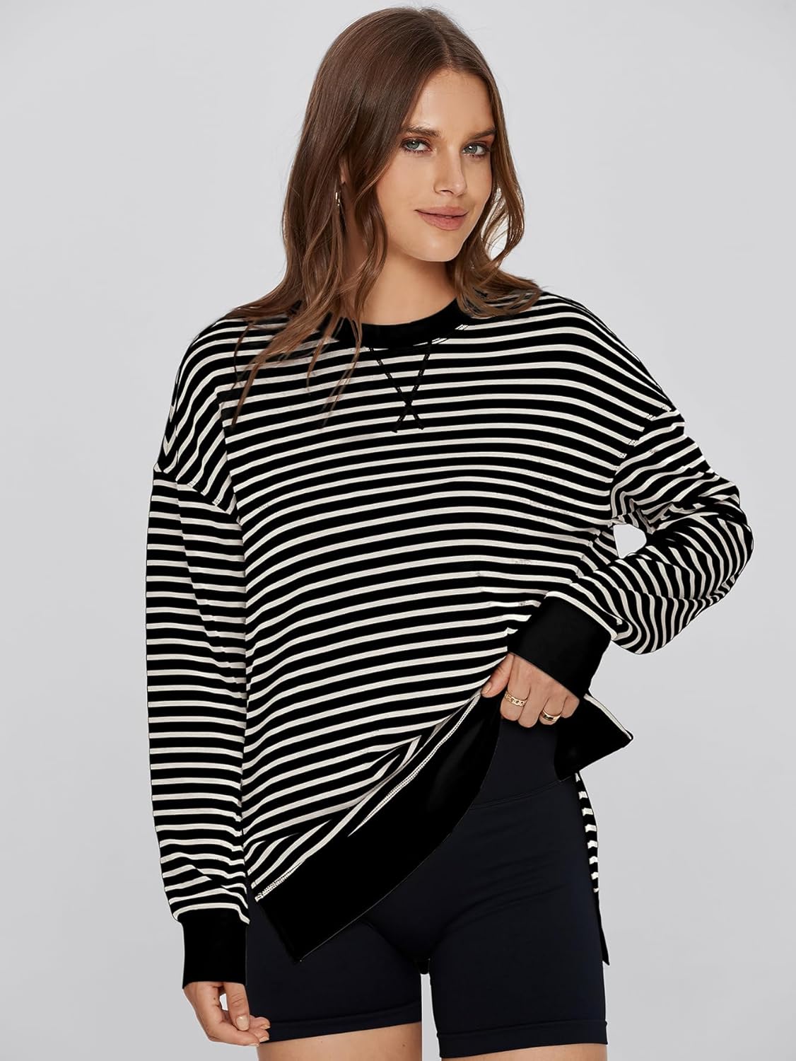 Simplee Womens Sweatshirt Long Sleeve Crewneck Striped Sweatshirt for Women 2024 Trendy Fall Tops Pullover Sweatshirts - Image 6