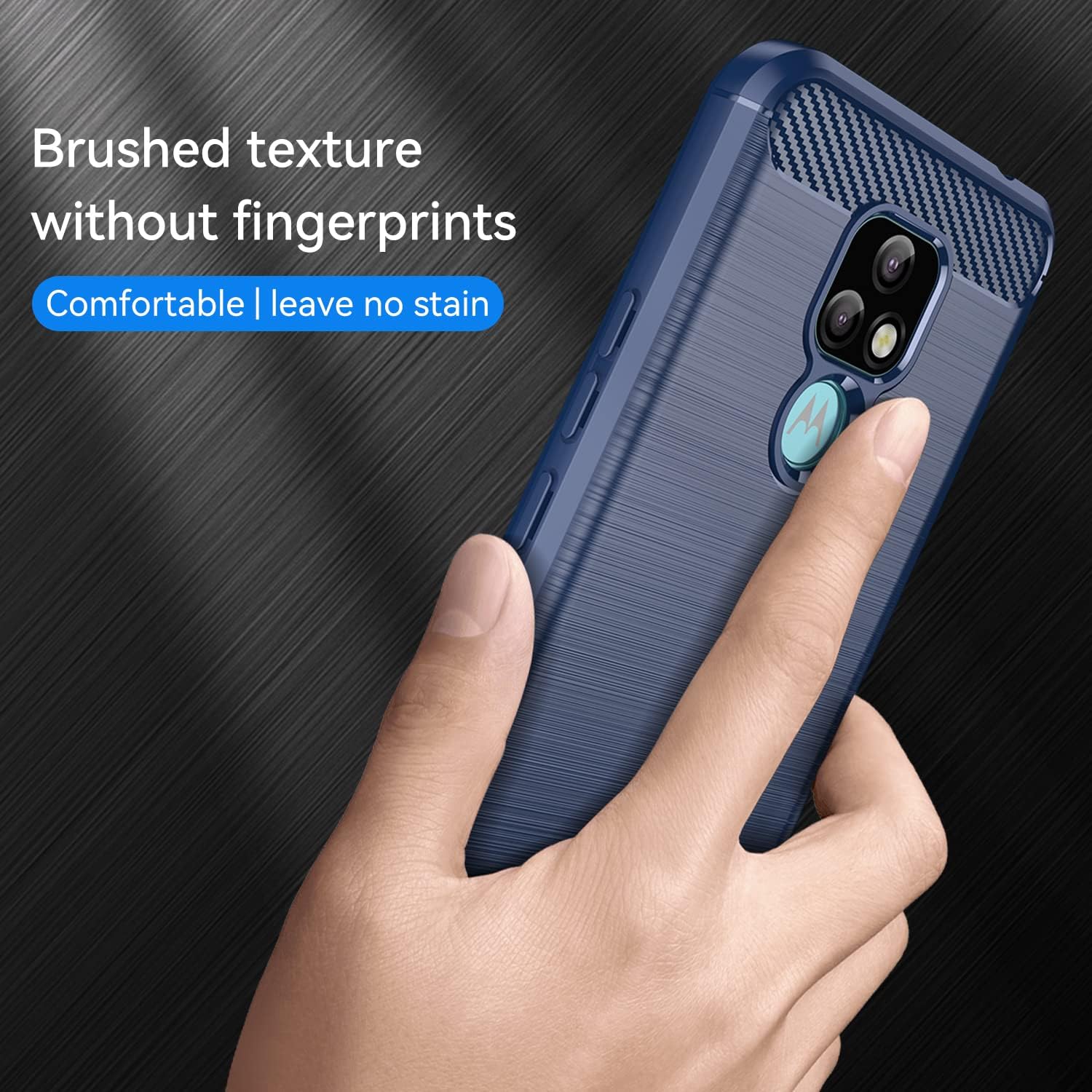 Asuwish Phone Case for Motorola Moto E7/Lenovo K12 and Tempered Glass Screen Protector with Cell Accessories Shockproof Soft Slim Silicone Thin Carbon Fiber MotoE7 XT2095-1 Women Men Blue - Image 5