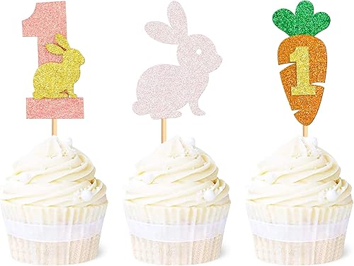 Miniatura 16 de Ercadio 24 piezas coloridas de doble cara para conejos de Pascua para cupcakes de conejito de Pascua, decoración de pasteles, conejo, baby shower