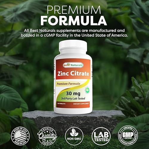 Miniatura 5 de Best Naturals Suplementos de zinc de 30 mg (como citrato de zinc), vitaminas de zinc para adultos, apoyo inmunológico, 120 tabletas (120 unidades