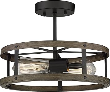 Eapudun Farmhouse Semi Flush Mount Ceiling Lighting 2 Light Industrial Metal Cage Ceiling Light 12 9 Inches Close To Ceiling Lighting Wood And Matte Black Finish Sma1139 Fbdt Amazon Com