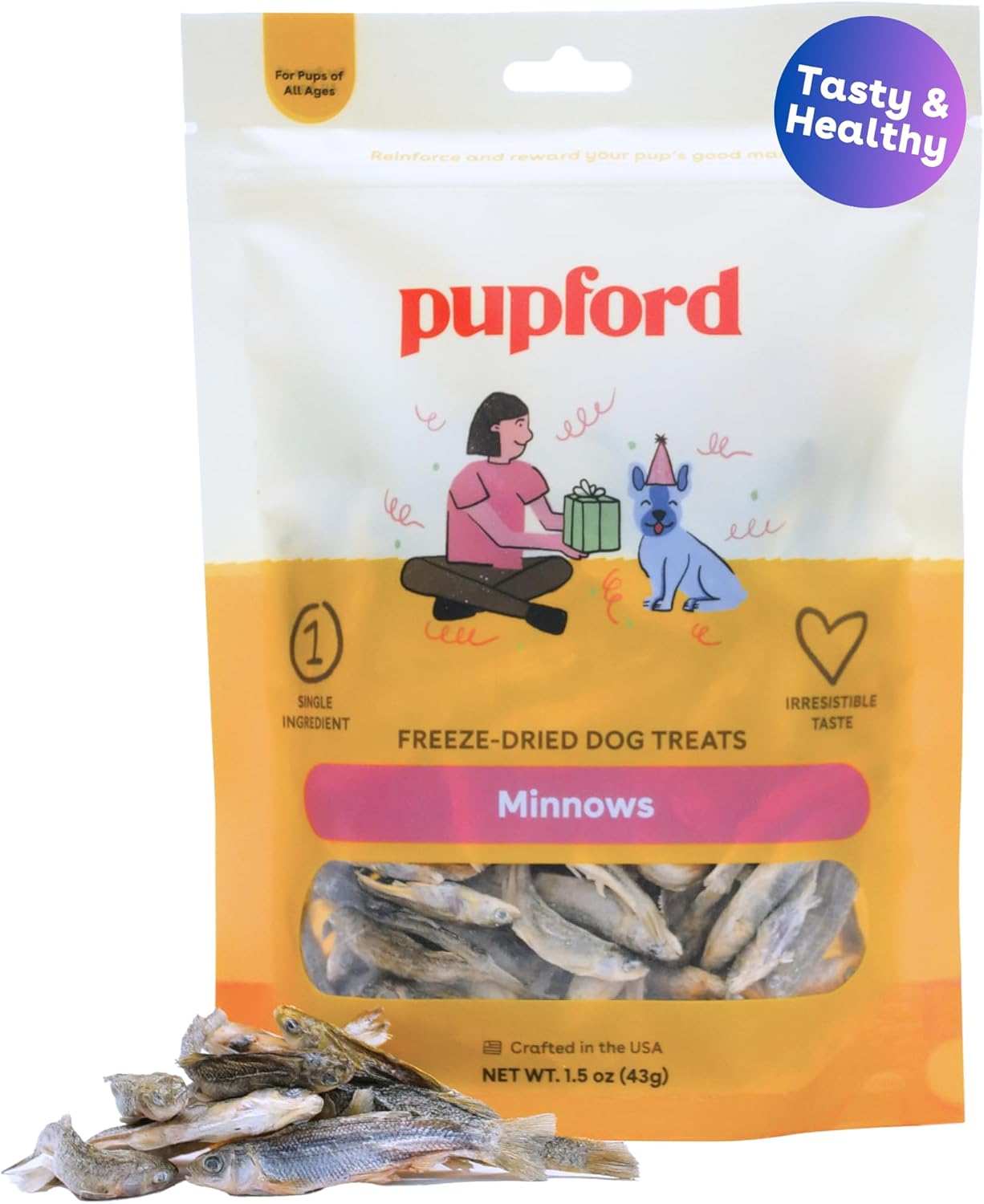 Pupford Freeze Dried Minnows for Canines & Puppies – Wholesome, Pure, Single Ingredient Canine Treats – Made in USA (1.5 oz)