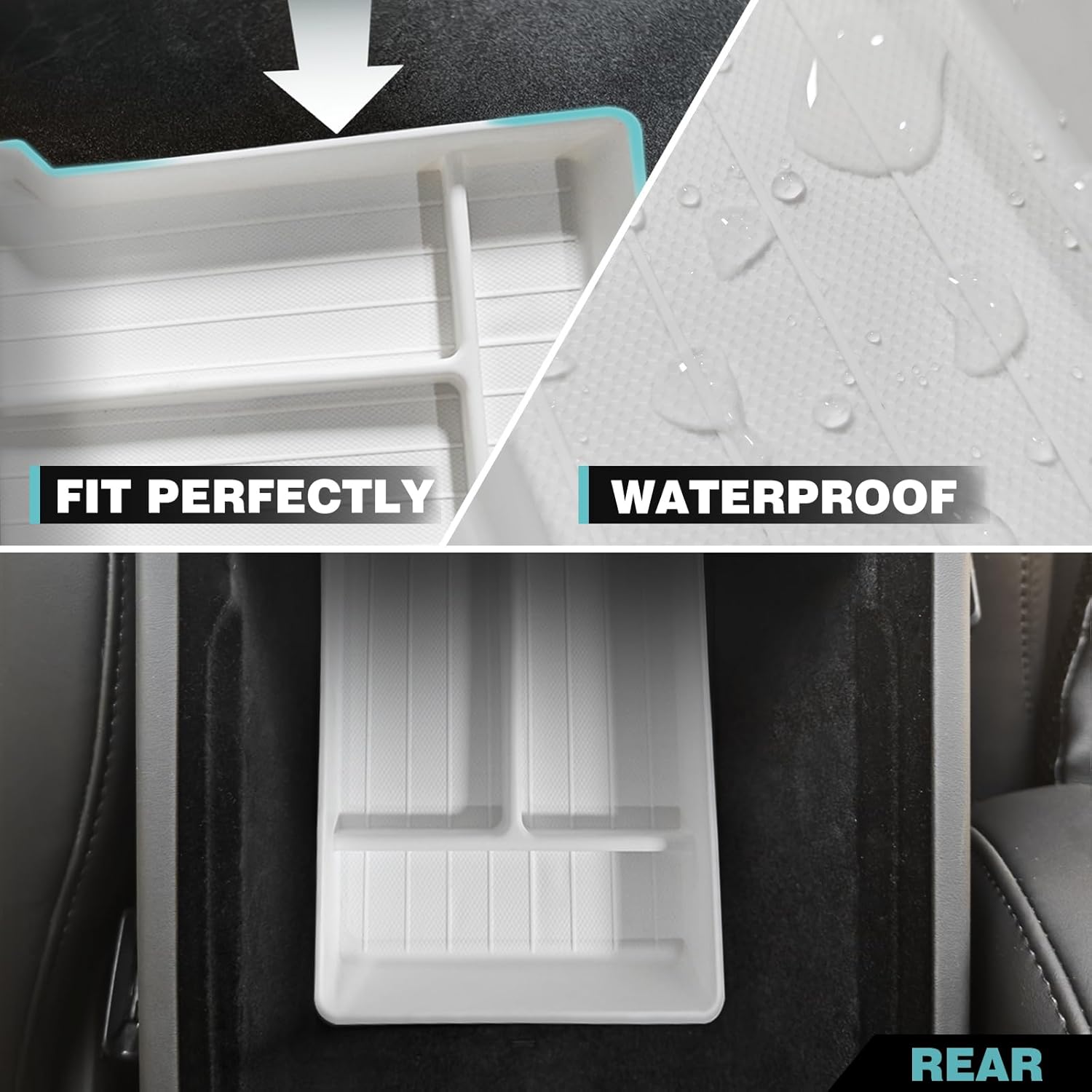 BestEvMod Center Console Organizer Anti-Slip Tray TPE Material Armrest Lower Storage Box Compatible with 2026 2025 2024 Refreshed Tesla Model 3 Highland Accessories (2PCS, White)