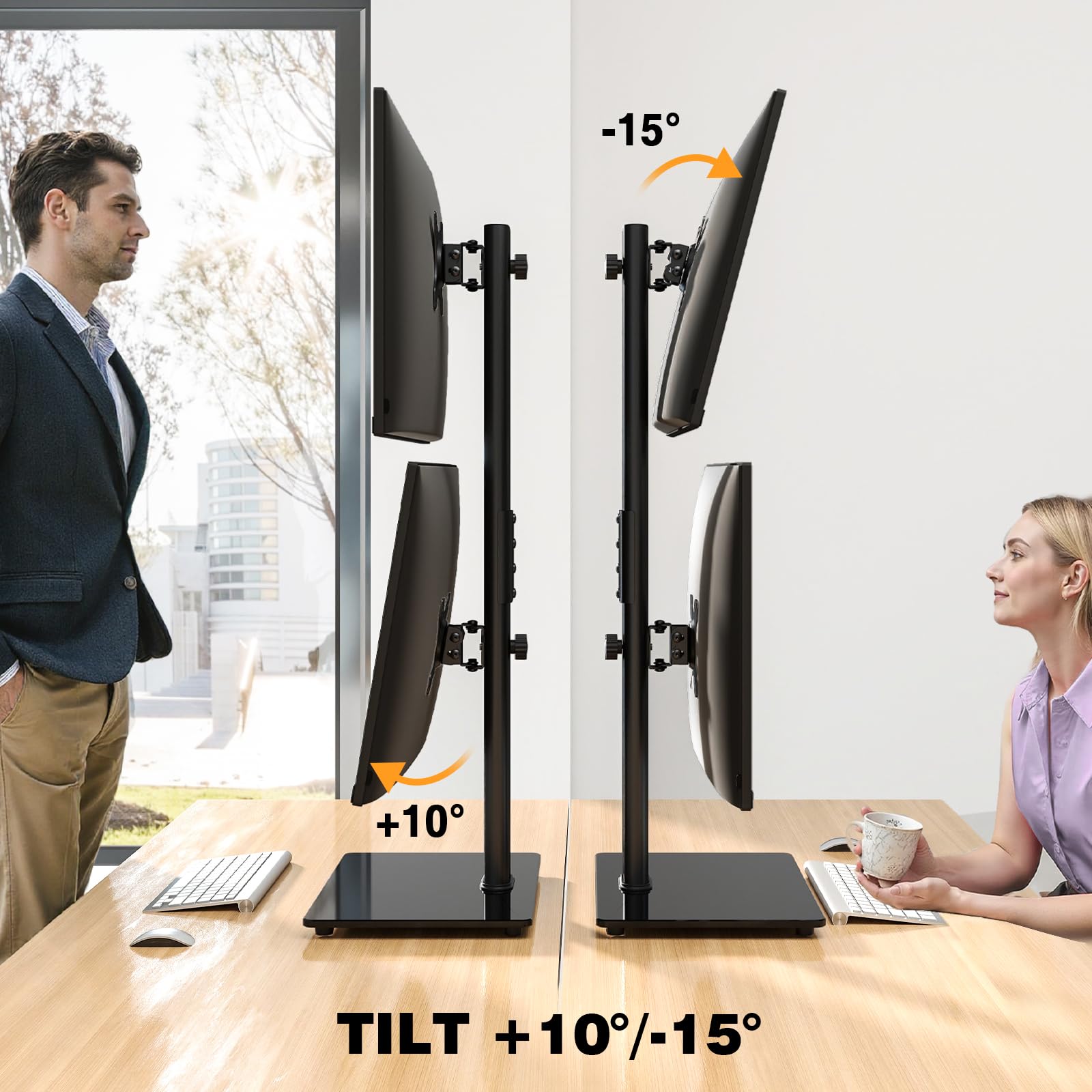 Support Double Écran PC 13-38 Pouces, Support Vertical Bureau VESA 75x75/100x100 mm 20 kg