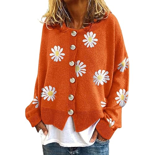 ebossy Women's Vintage Floral Crop Cardigan Sweather Artistic Aesthetic Cable Knitted Oversized Sweater Outwear
