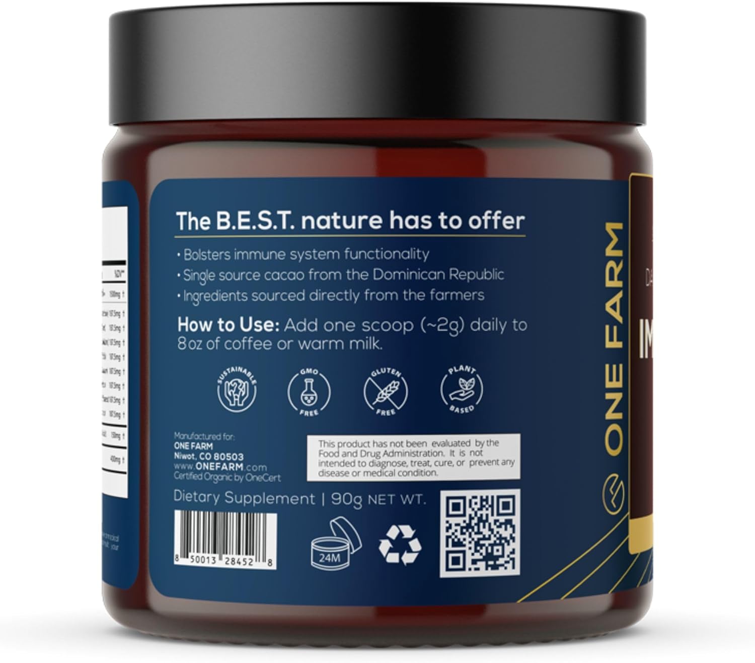 One Farm by WAAYB Organic 8 Mushroom Immunity Powder, Non-GMO - Turkey Tail, Chaga, Cordyceps, Shiitake, Reishi, Maitake, Lion's Mane, and Mesima - Vegan Mushroom Supplement in a Resealable Glass Jar
