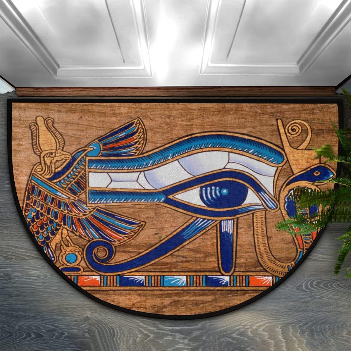 Egypt Horus Eye Half Round Door Mat,Vintage Egyptian Welcome Mat for Front Door Non-Slip Entryway Rug Floor Doormat for Inside Outside Entry Bedroom Bathroom Kitchen Garage Patio,24"x 36"