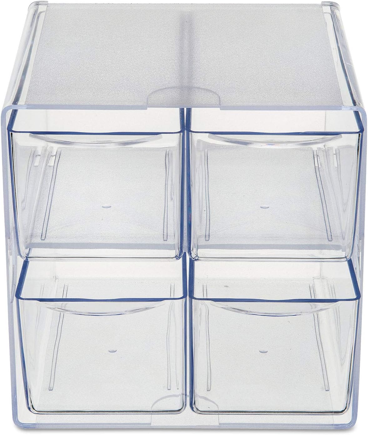 deflecto Stackable Cube Organizer, 4 Compartments, 4 Drawers, Plastic, 6 x 7.2 x 6, Clear
